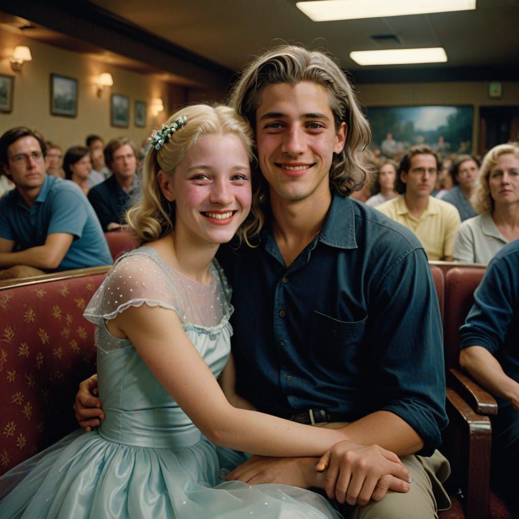 Confident Youth Embraces Self in Joyful Cinema Moment