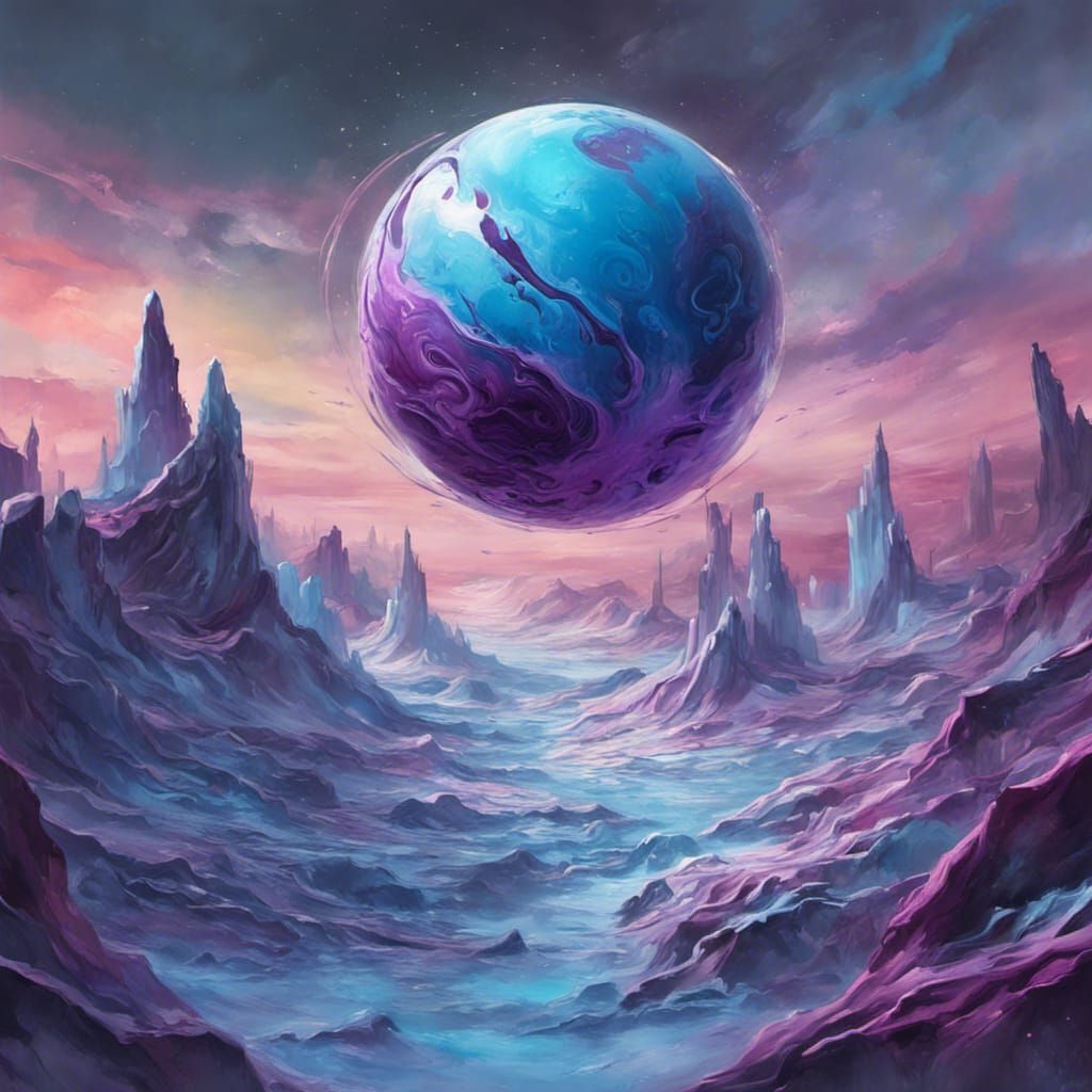 Colorful Ice Giant Planet in Graffiti Art Style