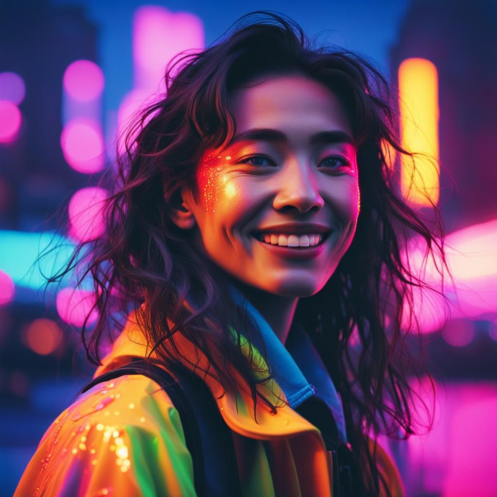 Neon Cityscape Portrait in Synthwave Style