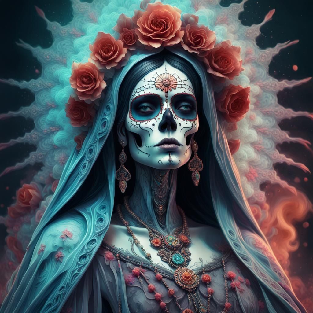 Detailed Santa Muerte Digital Painting in Dreamy Style