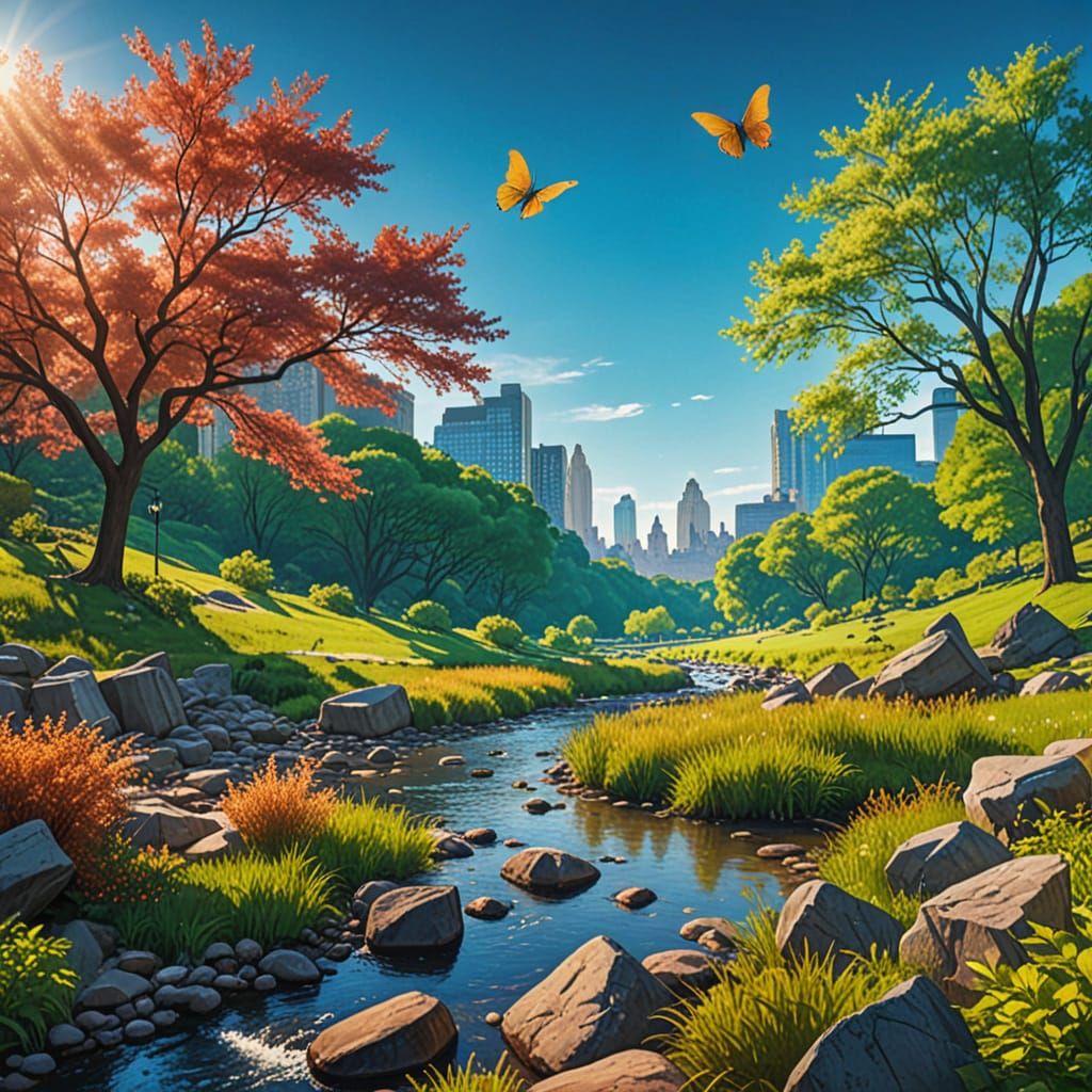 Rocky Creek in Central Park: Digital Painting