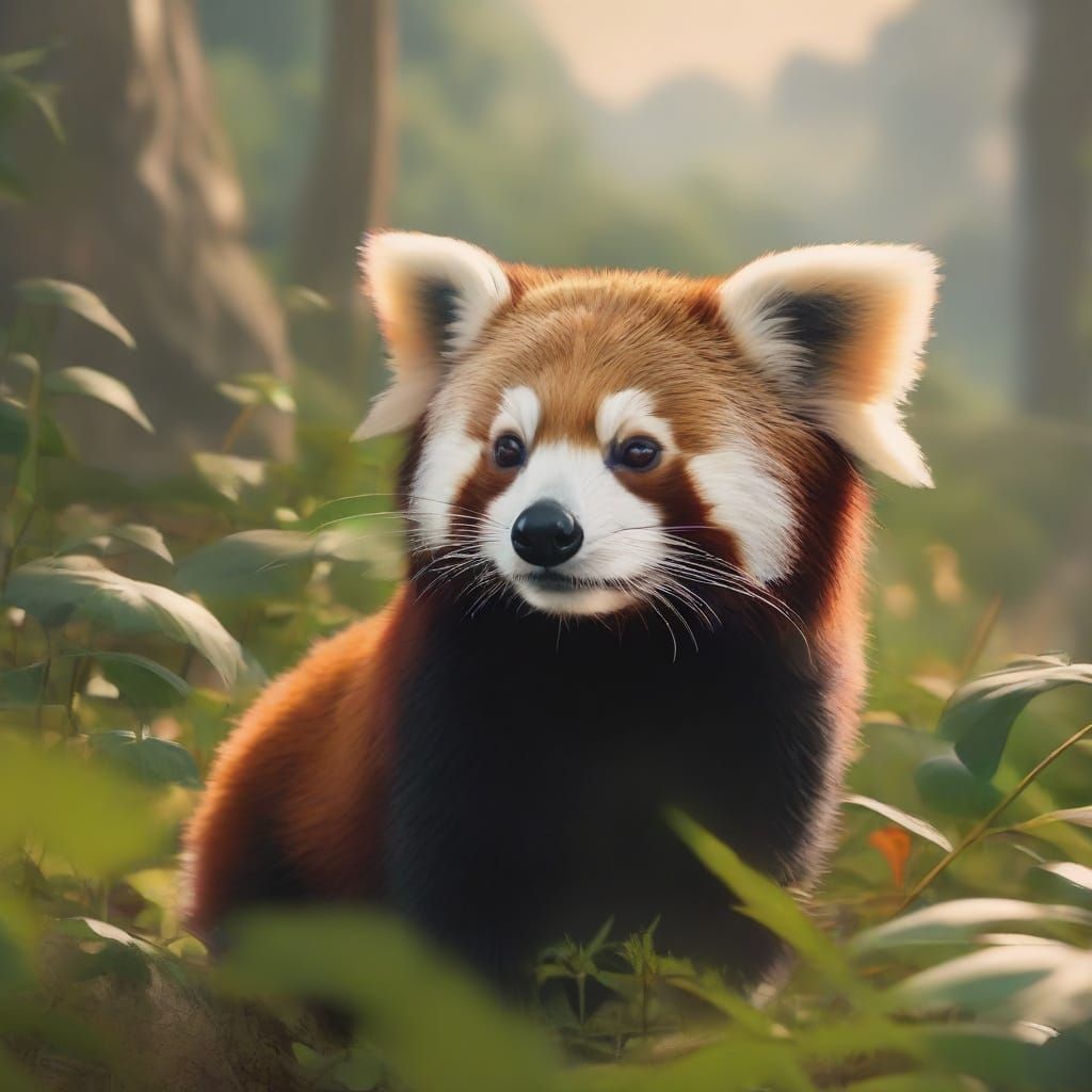 Red Panda on Collective Farm in Chinese Propaganda Style