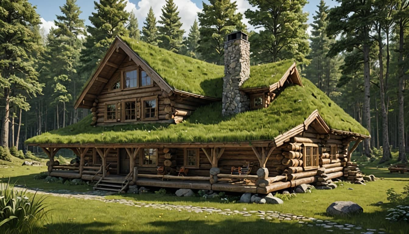 Log Cabin with a Grass Roof