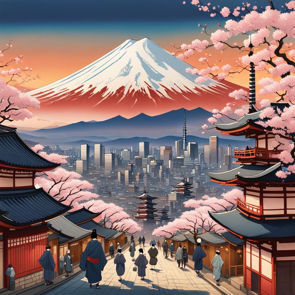 Ancient Meets Modern Tokyo in Hokusai Style