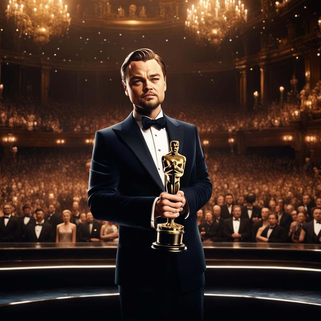 Leonardo DiCaprio Holding Oscar on Stage, Digital Art