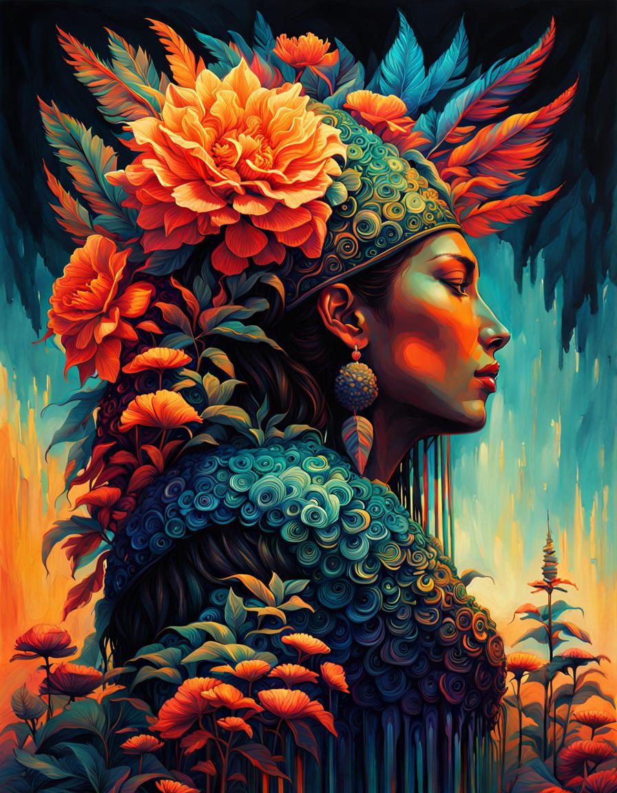 Vibrant Ghostly Figure in Dreamlike Landscape