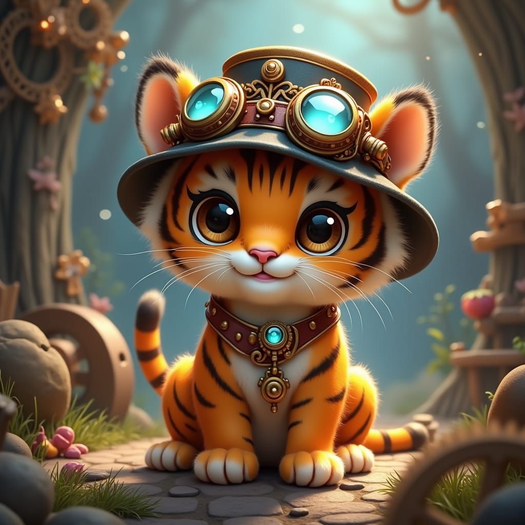 Steampunk Baby Tiger with Mechanical Goggles