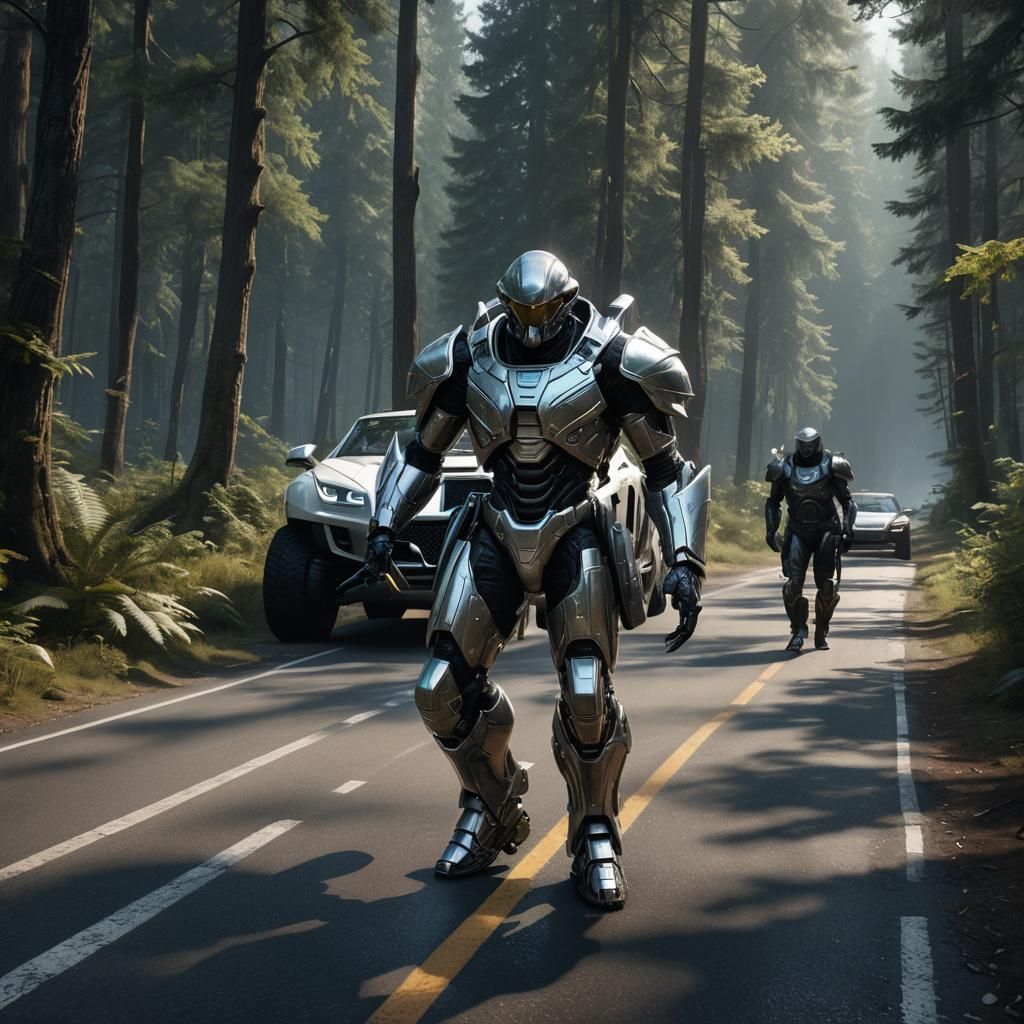 Alien Knight Crossing Road: Dark Fantasy Concept Art