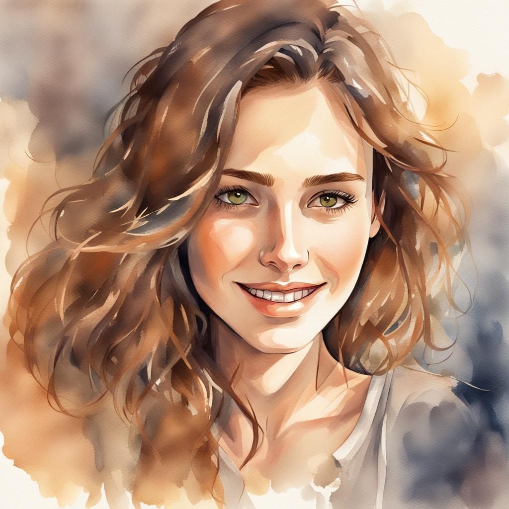 Dreamy Watercolor Portrait of a Young Woman