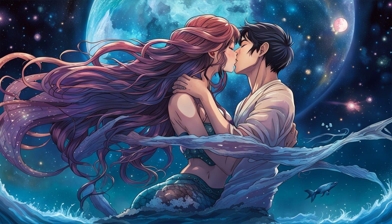 Cosmic Mermaid's Kiss: Ukiyo-e Fantasy Art