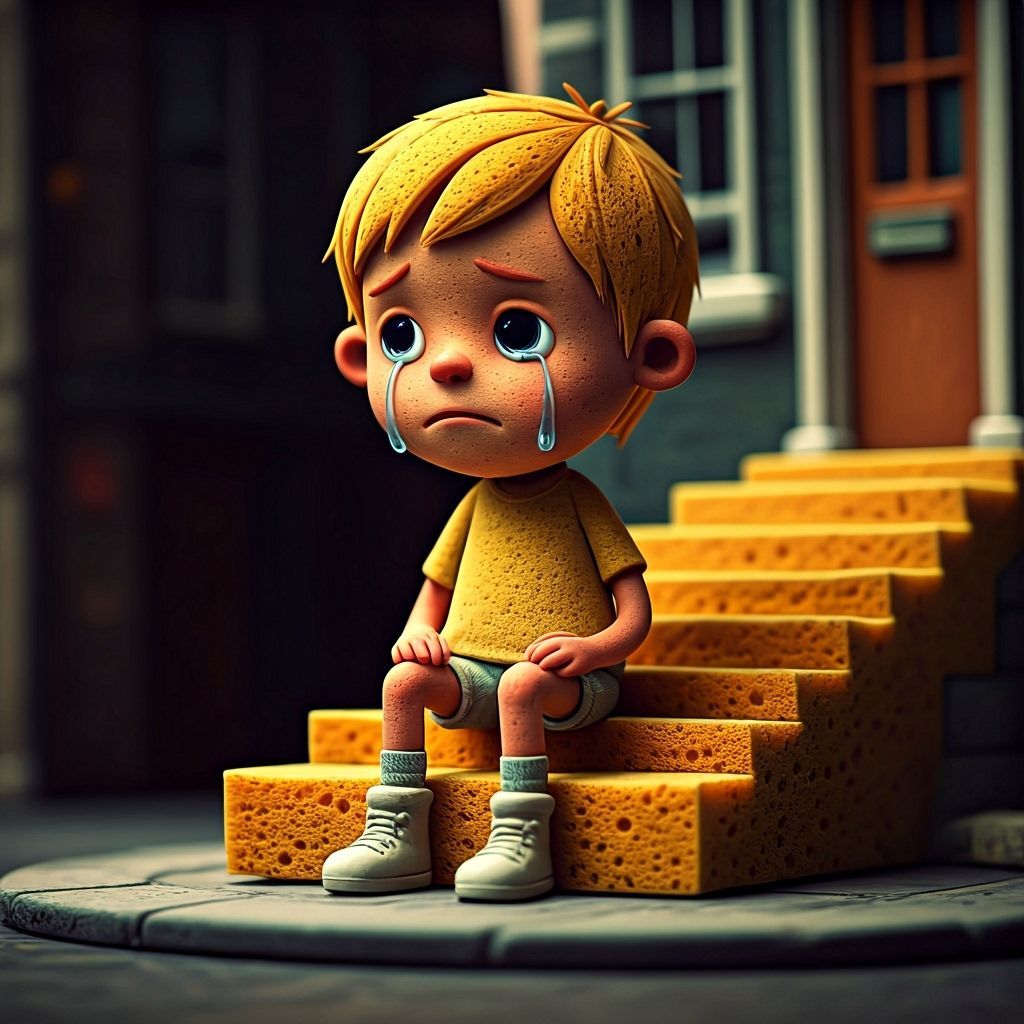 Sponge Child Crying on Sponge Steps
