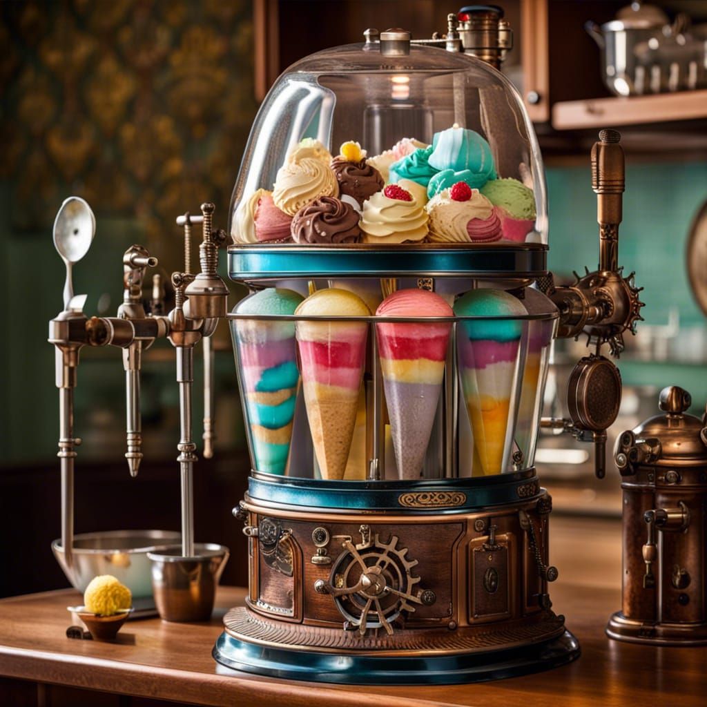 Steampunk Ice Cream Dispenser in Victorian Kitchen