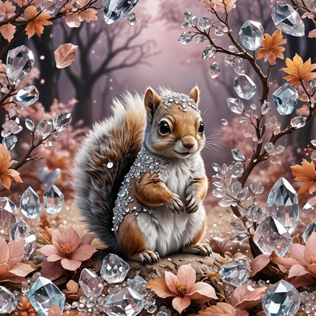 Cute Baby Crystal Squirrel in Fantasy Style