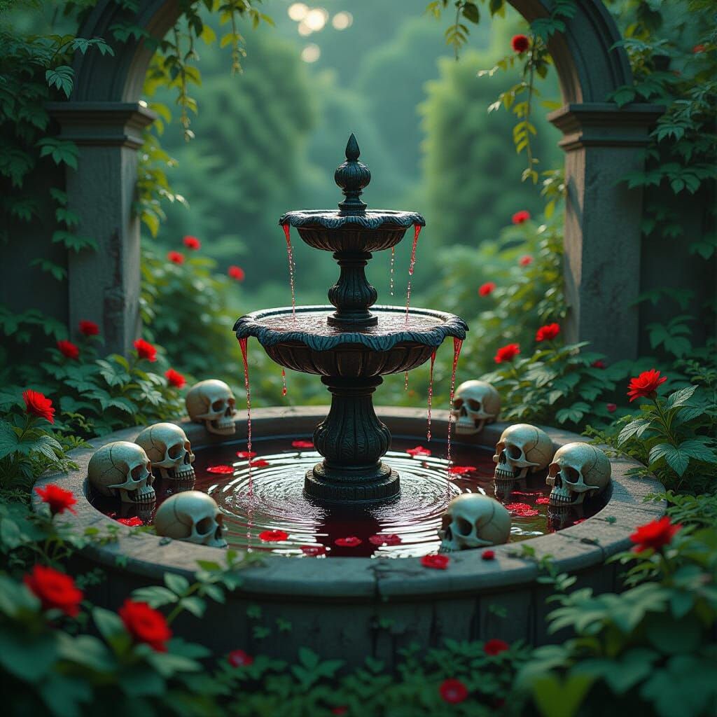 Creepy Overgrown Garden with Skull Flowers