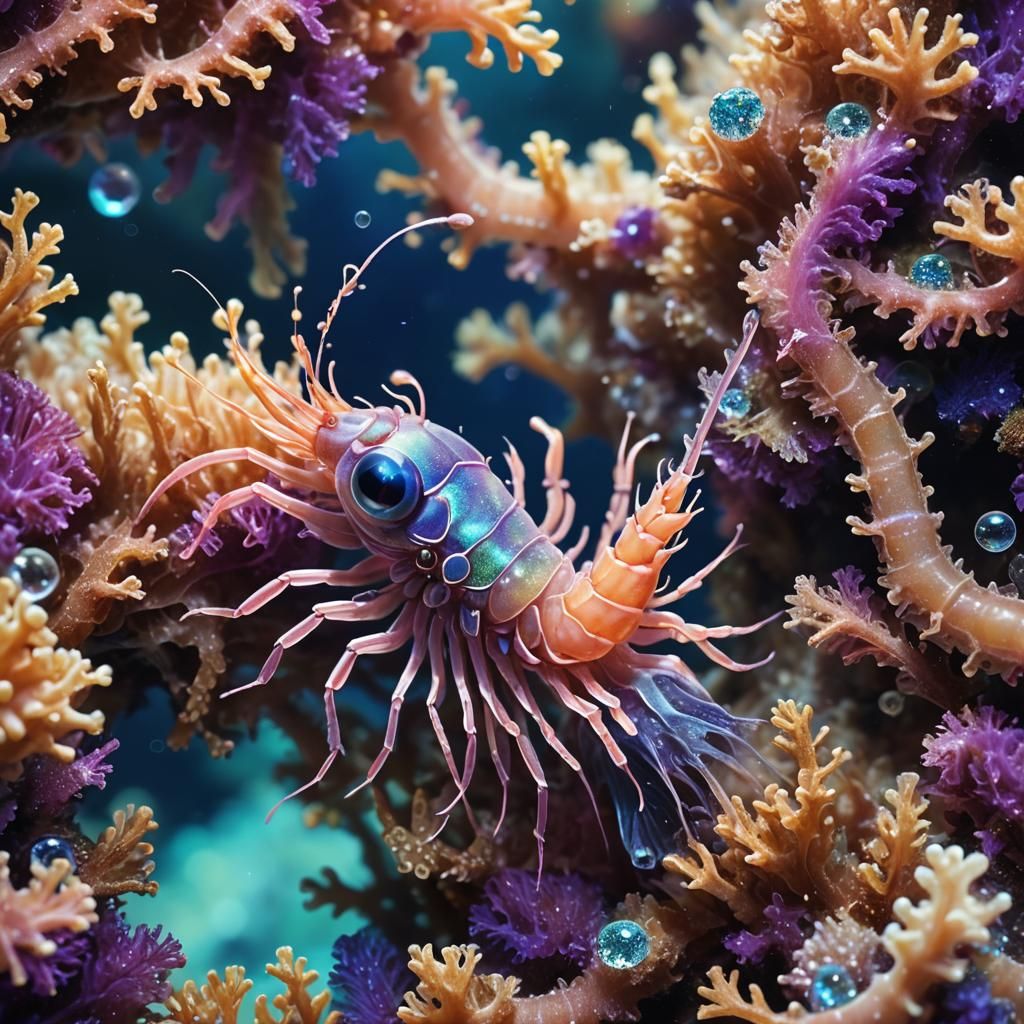 Fantasy Baby Shrimp in Coral Reef: Art Nouveau