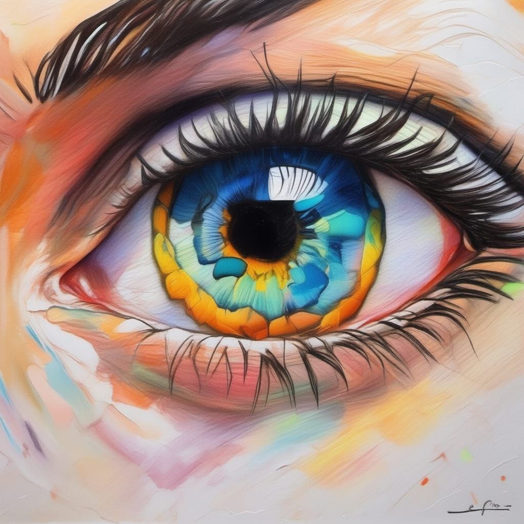 Aqua Blue Eye Painting with Thick Textured Layers