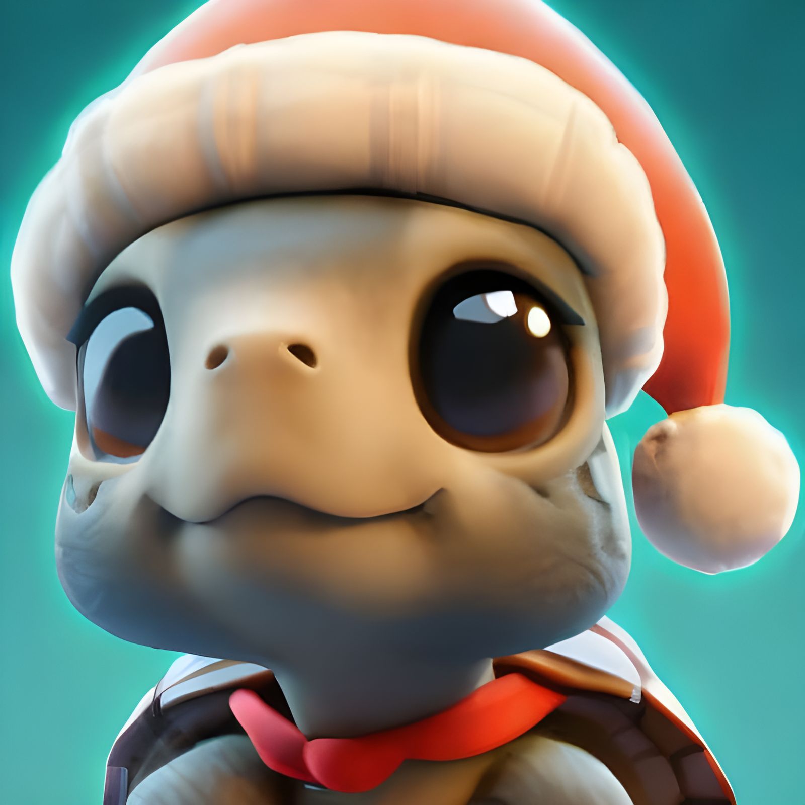Chibi Turtle in Santa Hat Digital Illustration