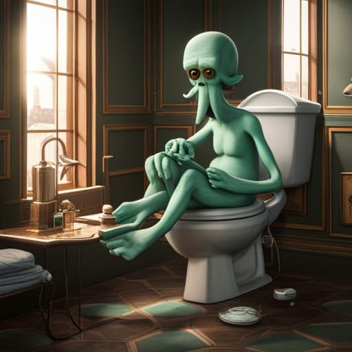 Squidward on Toilet: Detailed Matte Painting