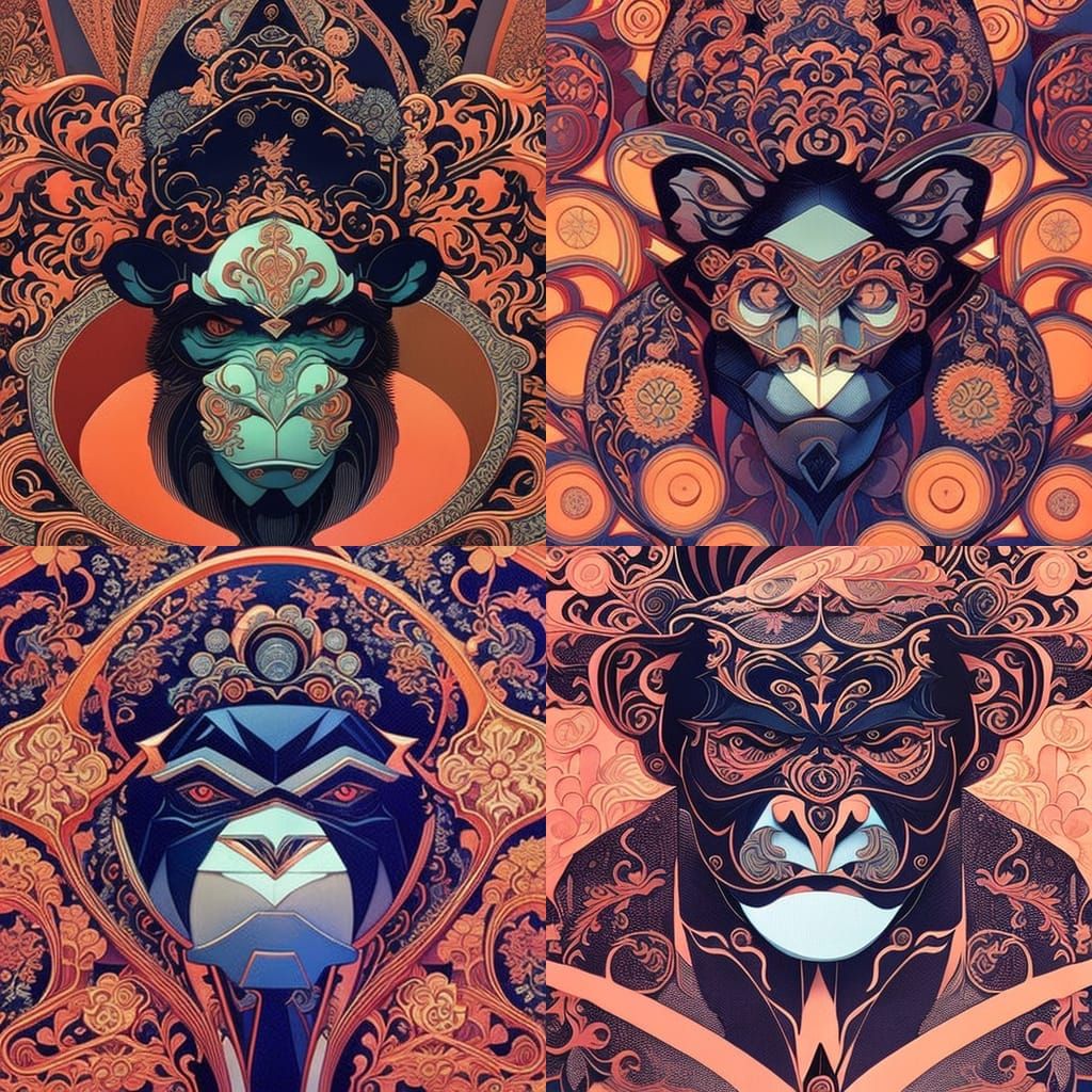 Intricate Chimpanzee Face in Art Nouveau Style