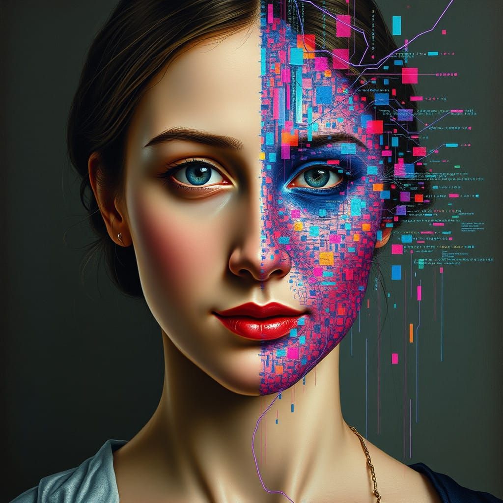 Timeless Elegance Meets Cyberspace Chaos in Glitch Art Portr...