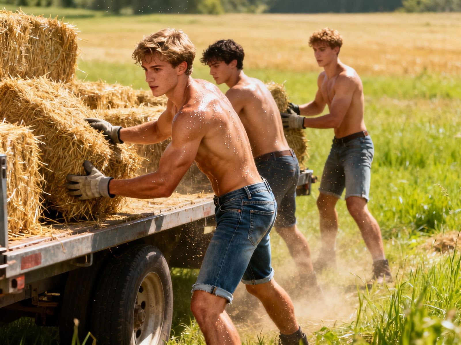 Muscular Farmhands Loading Hay in 8k Photo