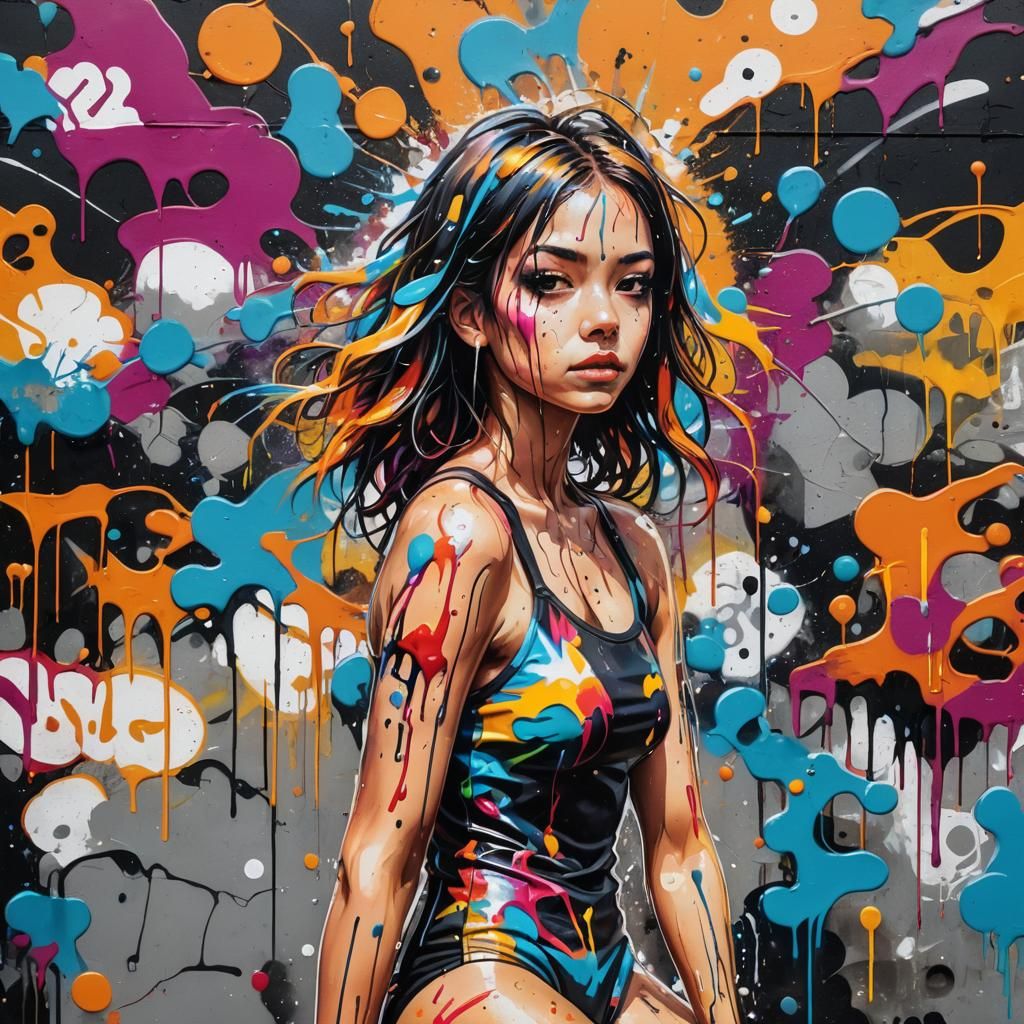 Girl in Bathing Suit as Graffiti Art