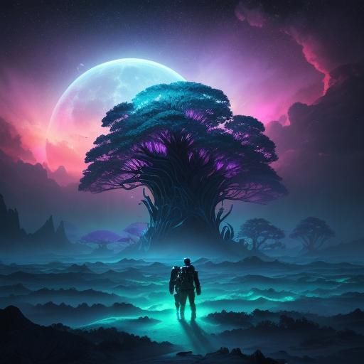 Astronauts Explore Glowing Forest on Gas Giant Moon