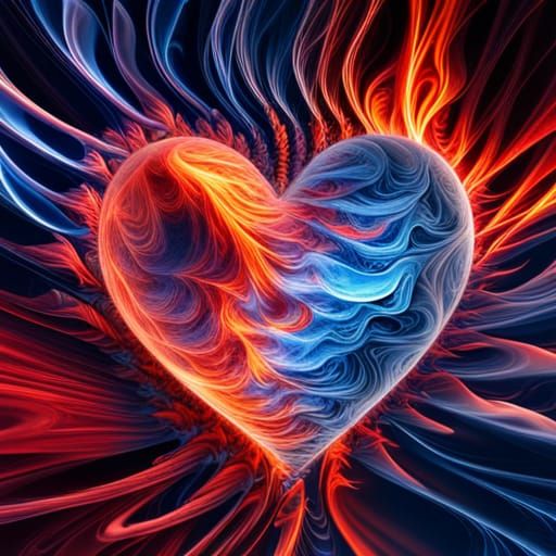 Fiery Icy Heart in Hyperrealistic Style