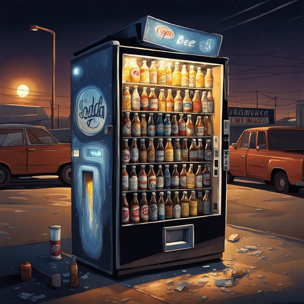 Beer Soda Machine in Deserted Parking Lot