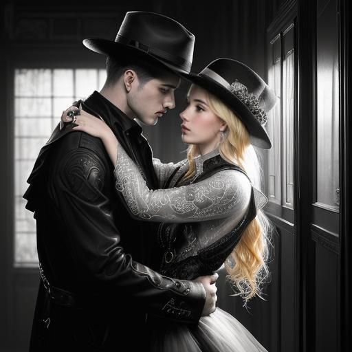 Bonnie and Clyde Embrace in Film Noir Style