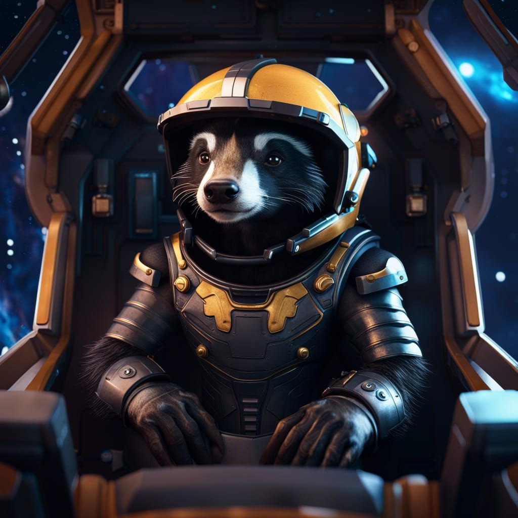 Honey Badger in Space Armor: Detailed Matte Painting