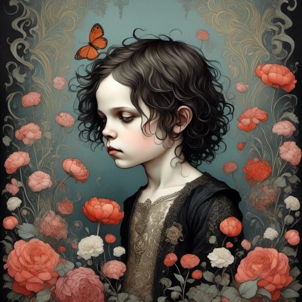 Dreamy Child Illustration in Classic Style