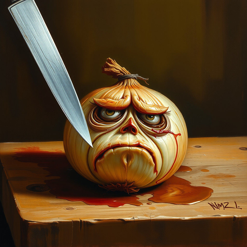 Sorrowful Onion About to be Cut: Impasto Oil Painting