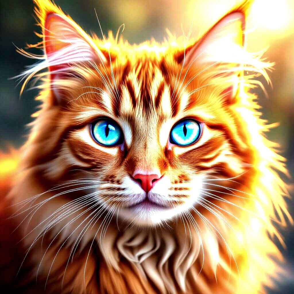 Fiery Ginger Cat With Neon Blue Eyes