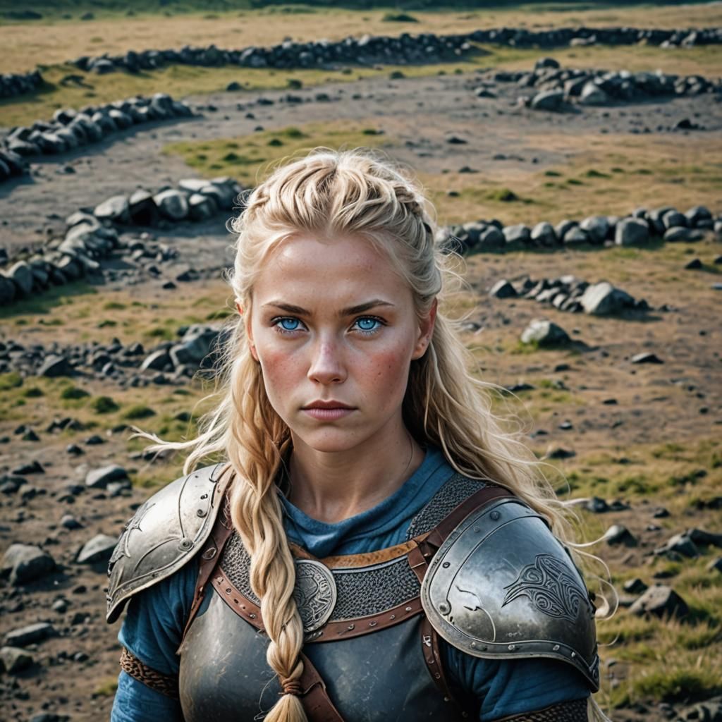 Viking Warrior in Fjord Battlefield Landscape