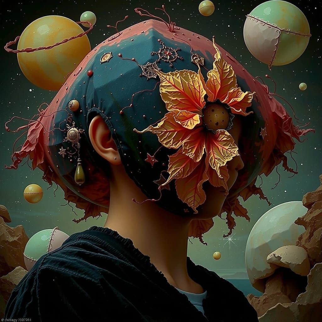 Dreamlike Amoeboid Landscape Painting in Pink, Blue, White