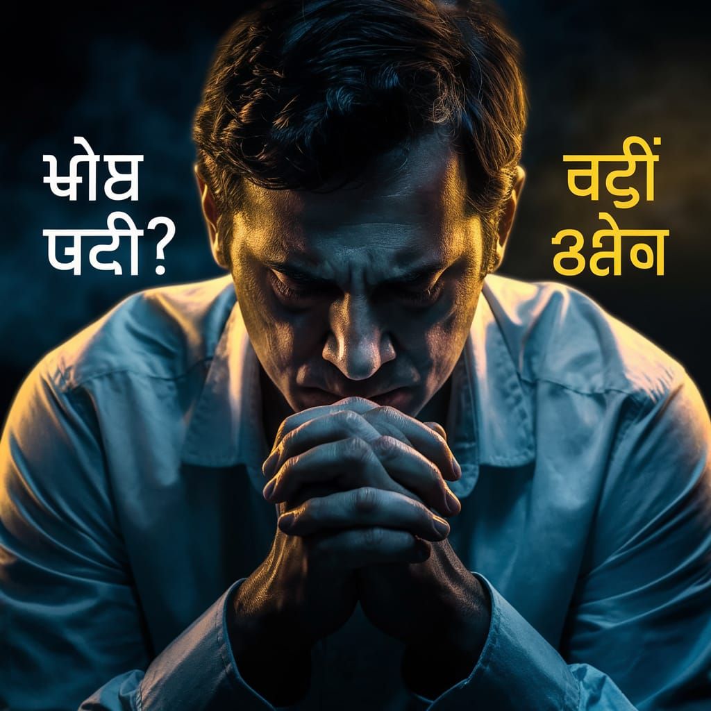 Thoughtful Man Praying in Dramatic Lighting