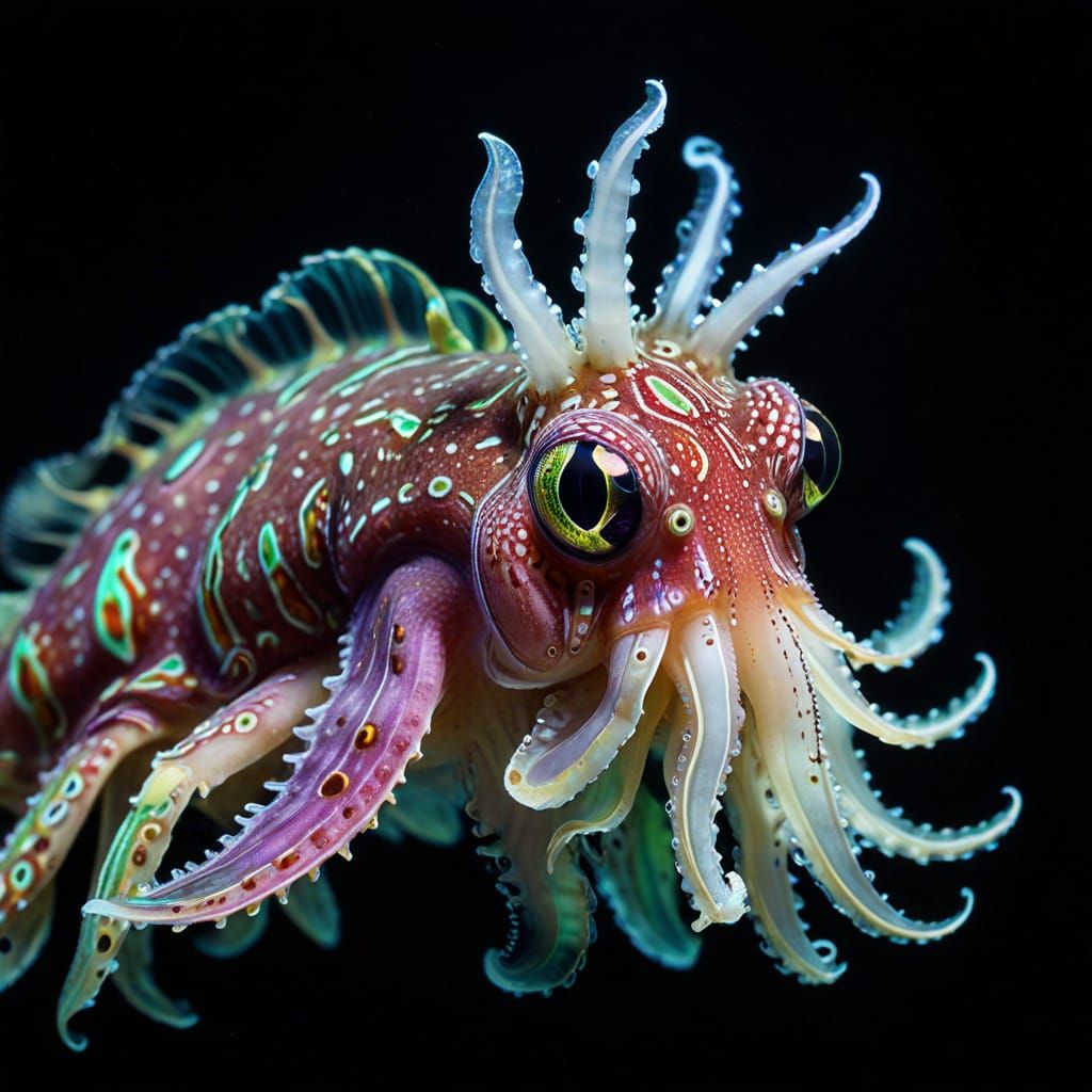 Psychedelic Bioluminescent Cuttlefish with Expressive Eyes