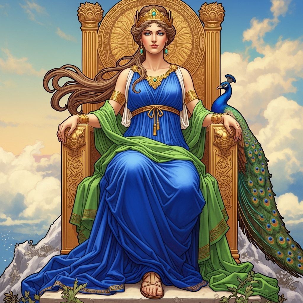 Hera Enthroned on Mount Olympus in Art Nouveau Style