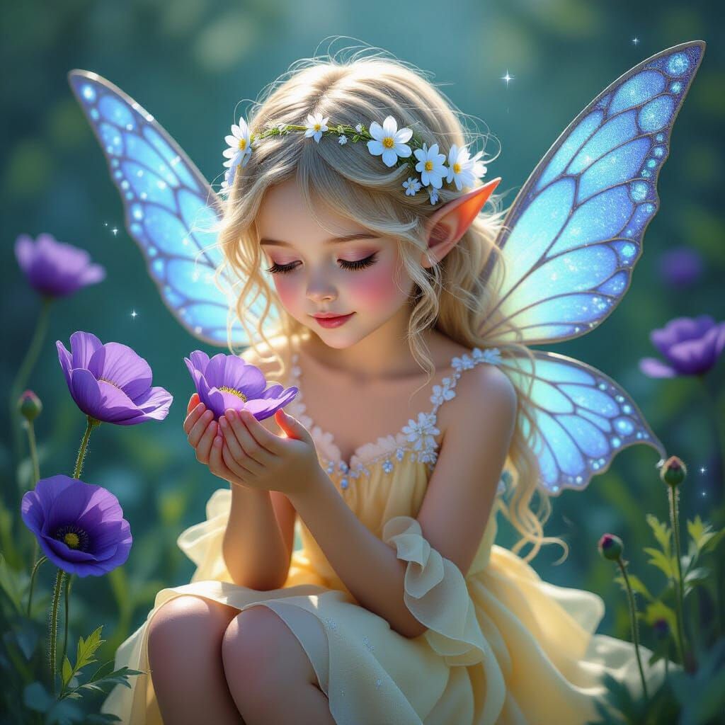 Oil painting,  beautiful little fairy with blond hair, small...