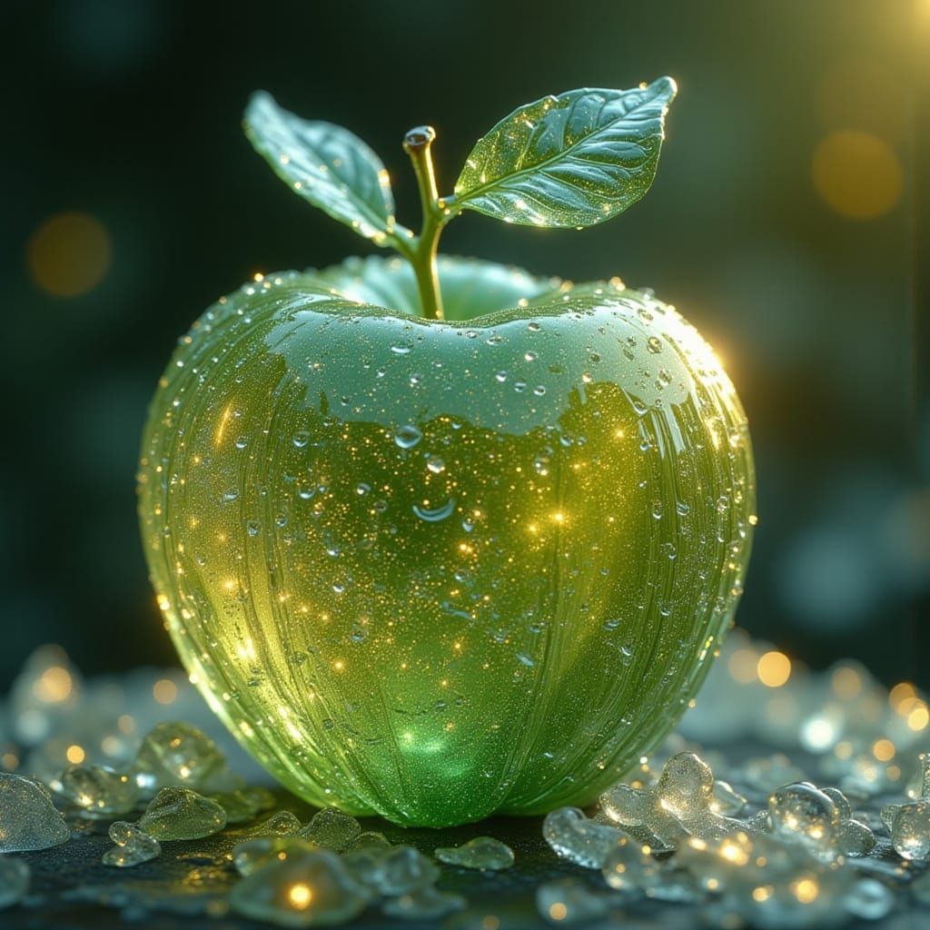 Crystal Granny Smith Apple in Dreamy Fantasy Light