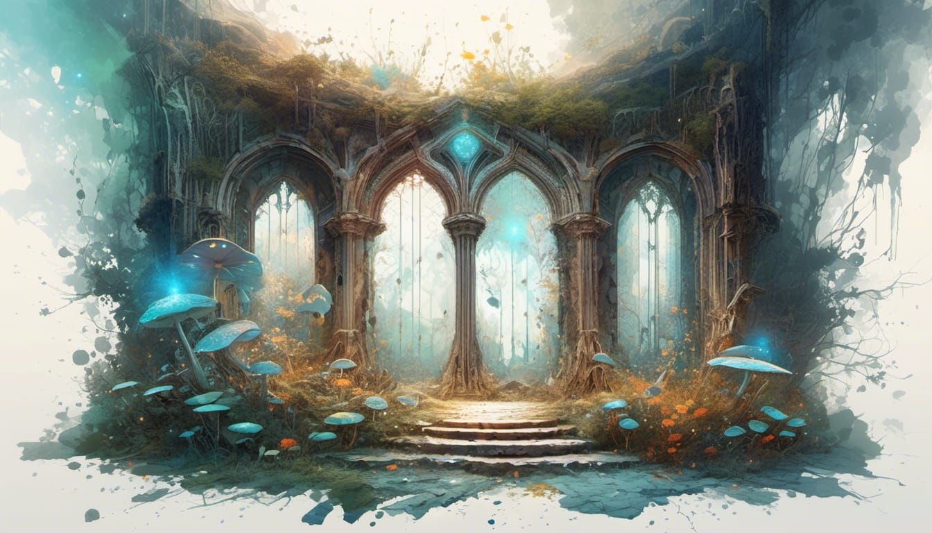 Elven Castle Portal with Bioluminescent Fairies