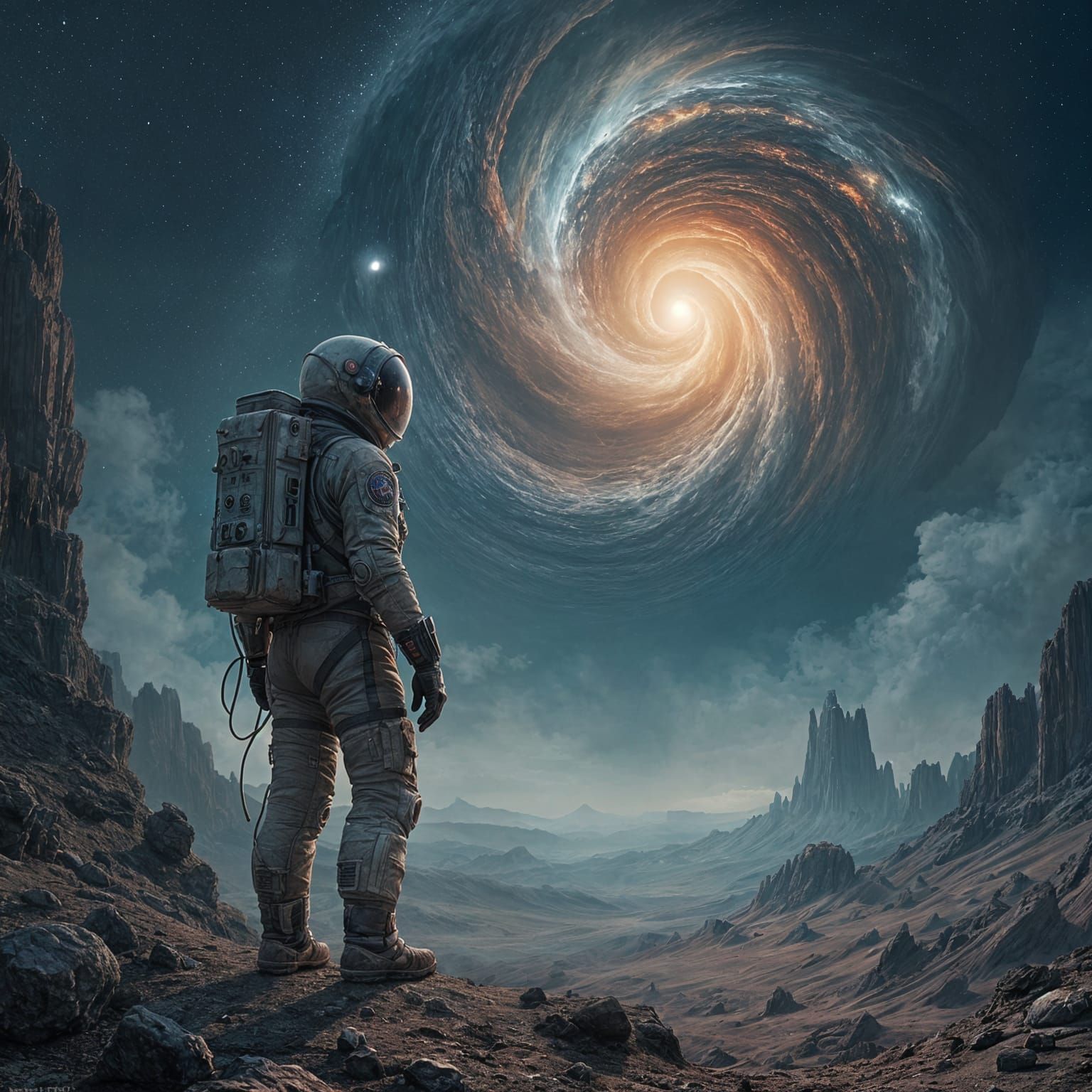 Astronaut on Alien Planet in Cosmic Horror Style