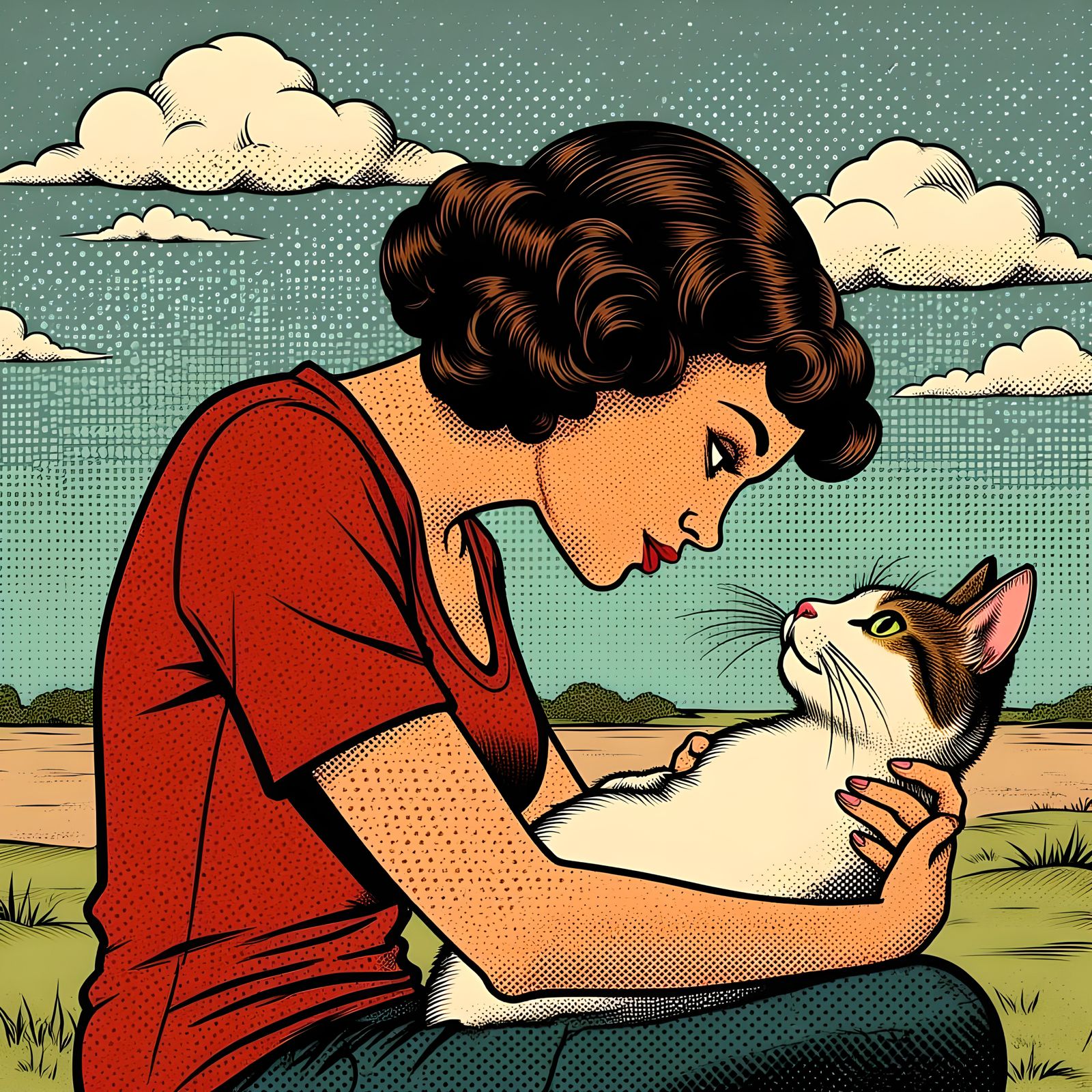 Vintage Portrait of Woman with Cat