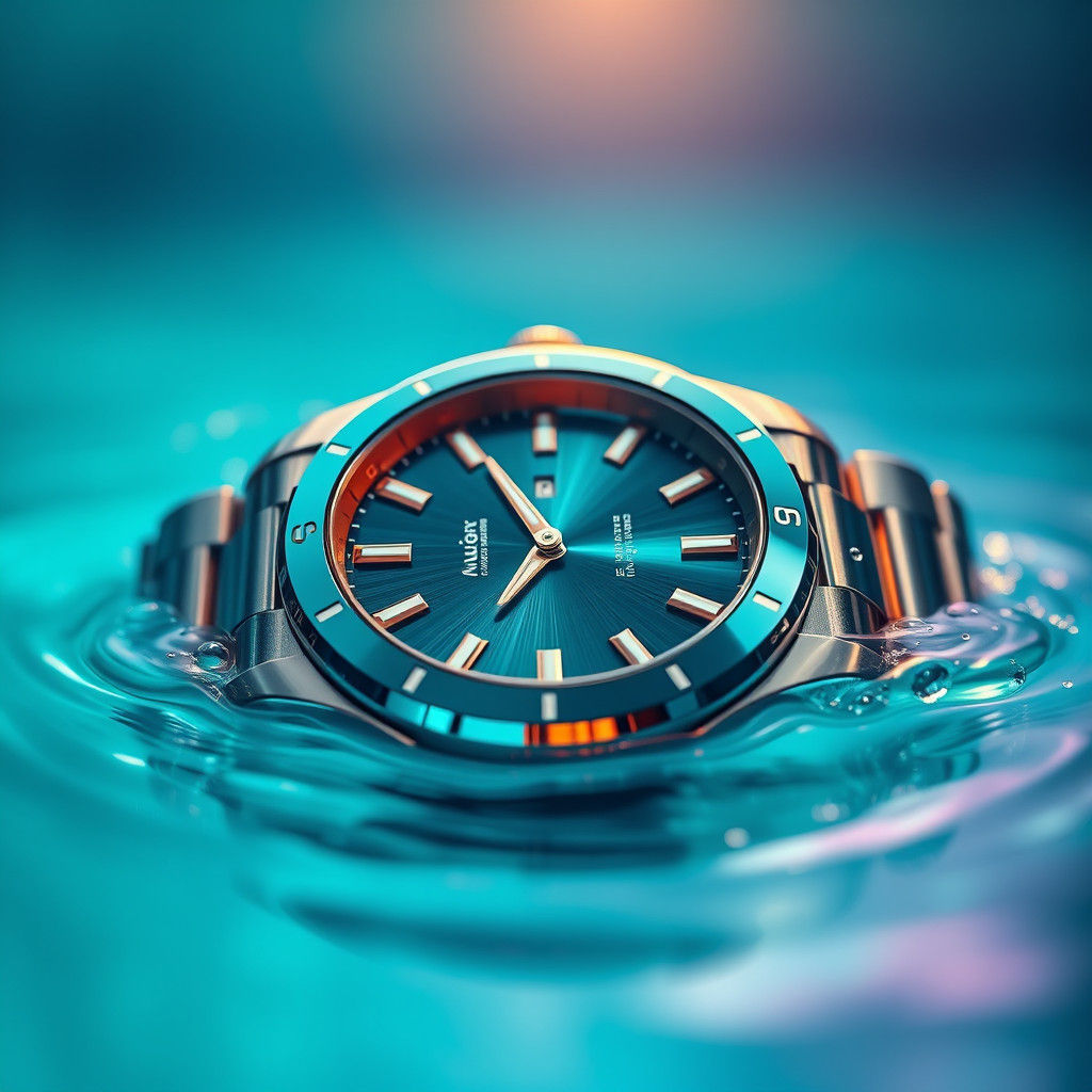 Luxury Watch Submerged in Water: Matte Painting Style