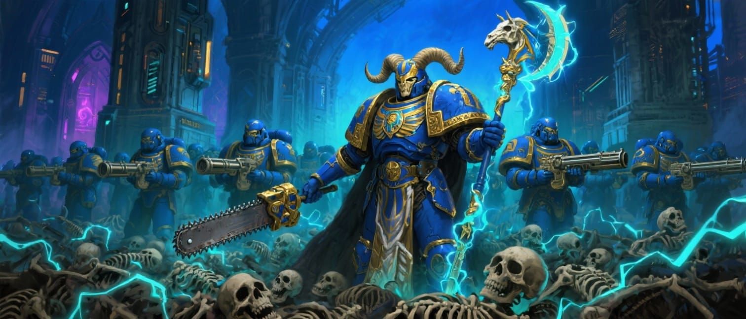 Warhammer 40k Sorcerer in Gothic Cyberpunk Style