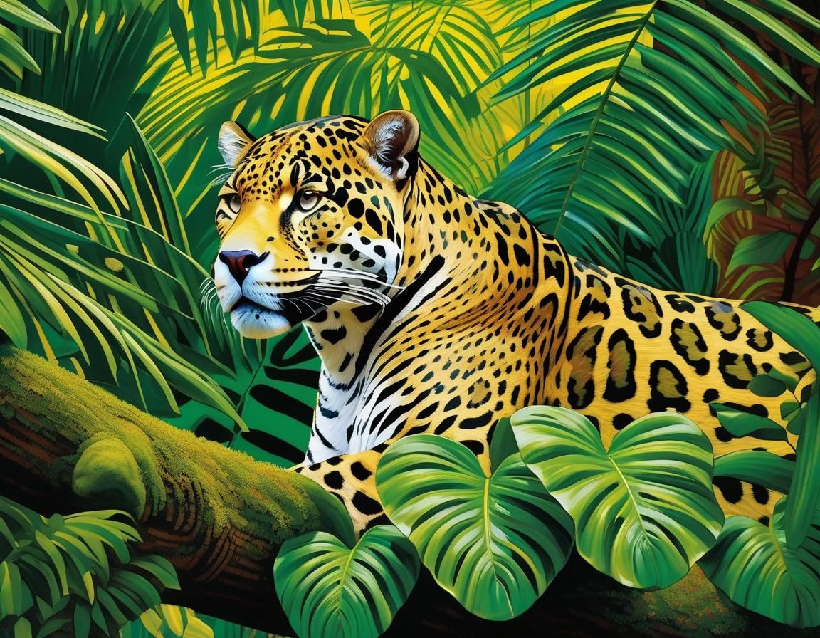 Jaguar in Paradise: Van Gogh Style Rainforest