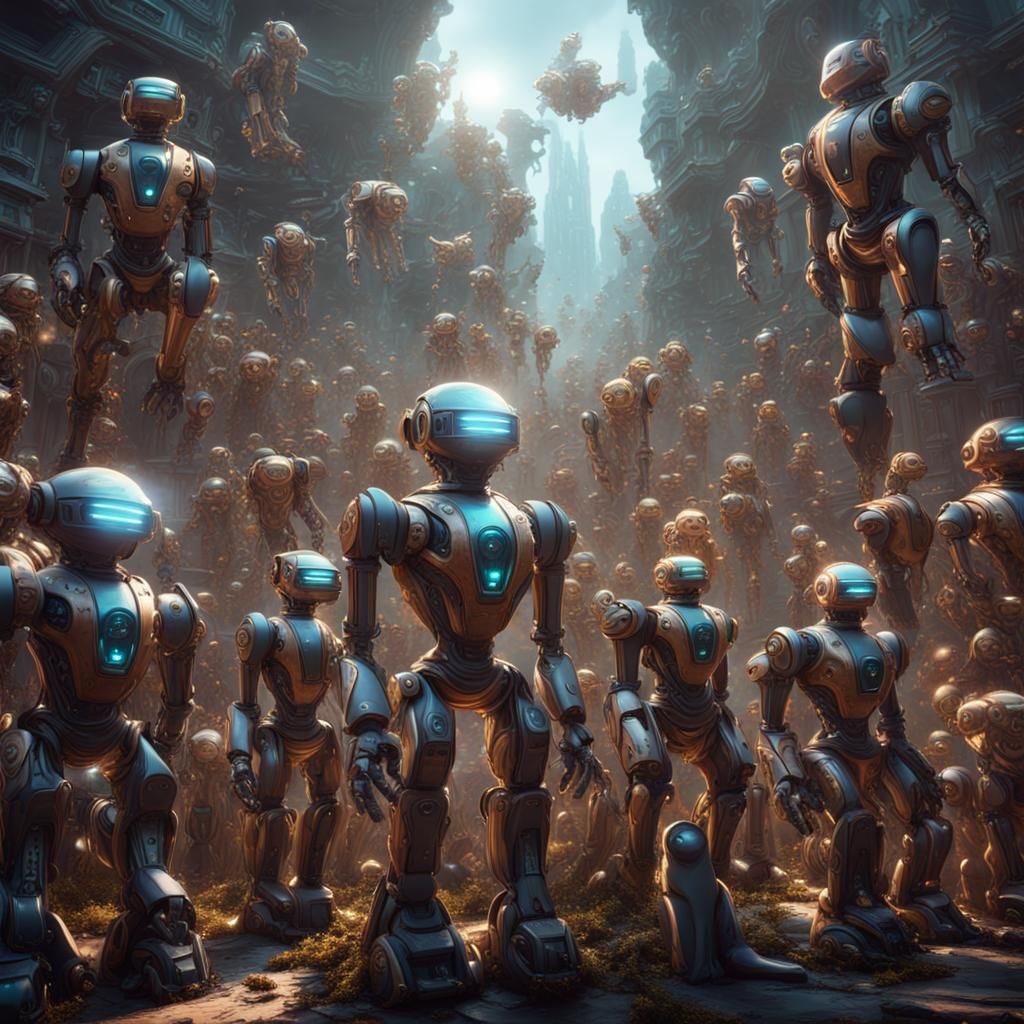 Robots Worshiping Kitten God: Fantasy Concept Art