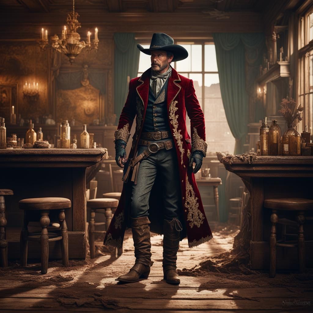 Baroque French Cowboy in Old West Saloon