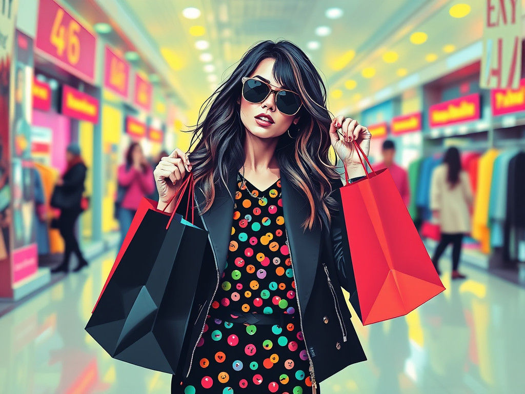 Colorful Impressionistic Black Friday Shopping Scene